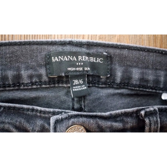 Banana Republic Jeans Women's Size 28/6 Black High Rise Slim Straight‎ Leg Denim - Picture 2 of 16